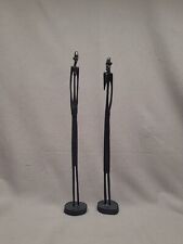 Vintage Carved Wood Statues African Tribal 12.5 Inch Tall Set Of 2 Black picture