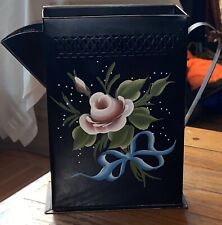 WOLFF PRODUCTS-HAND DECORATED METAL WATERING CAN-MID-CENTURY MODERN BLACK FLORAL picture