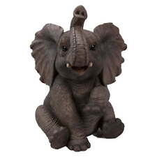 Elephant Baby Sitting With Trunk Up Statue Durable Polyresin Indoor Outdoor Use picture