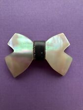 Unusual, Gorgeous Vintage Mother of Pearl Bow-Shaped Trim with Leather Center picture