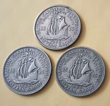 3 COINS: 1955 BRITISH CARIBBEAN TERRITORIES QUEEN ELIZABETH THE SECOND 25 CENTS picture