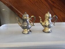 Vintage Silver Plated Copper Teapot  Salt & Pepper Shakers Victorian Looking picture