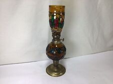 OO54 Vintage Miniature Oil / Perfume Lamp AMBER STAINED GLASS & BRASS BASE -Mini picture