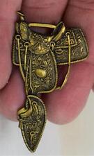 Vintage Let Er Buck Round Up Saddle Hamley & Co. Pendleton OR Brass Watch Fob A picture