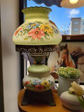Vintage Metal & Glass Floral Hurricane Lantern Lamp picture