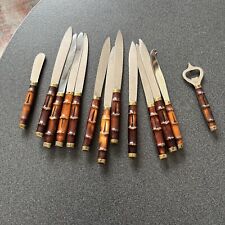 lot 10 antique knives + 1 butter + 1 cheese + 1 stainless decapsulator bamboo pattern picture