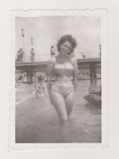 Pretty Attractive Busty Young Woman Beach Bikini Swimsuit Female Lady Old Photo picture