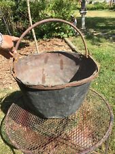 Antique Brass Pot / Kettle/ Cauldron With Forged Iron  Handle 5 Gallon 17in x 12 picture