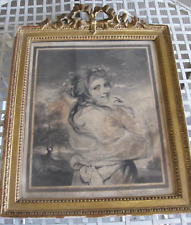 ANTIQUE FRENCH BRONZE WOOD FRAME GESSO RIBBON BOW PRINT 11.5”w x 15.5