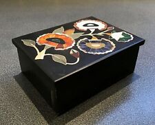 Pietra Dura Art Trinket Box for Hotel Decor Rectangle Black Marble Jewelry Box picture