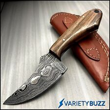 HAND MADE REAL DAMASCUS STEEL HUNTING KNIFE SKINNING CAMPING Wood Fixed Blade picture