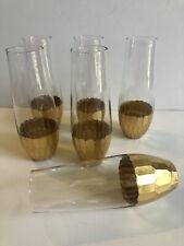 Lovely set of 6 Stemless Champagne Glasses with Honeycomb Gold Painted Bottoms. picture