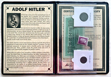 World War II CERTIFIED Two German Coins 1,10 Rp & 10 Reichsmark Bill & Stamp picture