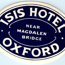c1930s Oxford, England Luggage Label Isis Hotel Magdalen Bridge Gum RARE Vtg C45 picture