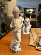 Nao By Lladro Spain Porcelain Figure Woman With Dog 10.5 inches Tugging dress picture
