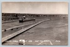 c1940s RPPC St. Mary's River SAULT STE. MARIE Ship & Boats VINTAGE Postcard EKC picture