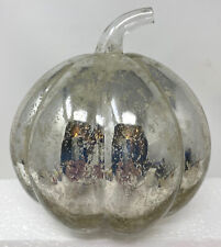 Antique 1900s Extra Large Silver Pumpkin Mercury Glass Candle Cover Halloween picture