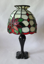 Partylite Poinsettia Tiffany Style Stained Glass Lamp Tea Light Candle Holder picture