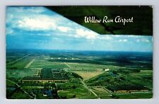 Detroit MI-Michigan, Aerial Willow Run Airport, GM Motors Plant Vintage Postcard picture