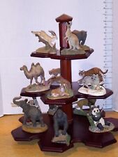 1987 Franklin Mint Wildlife Preservation 14 animal Sculptures & display shelf- picture