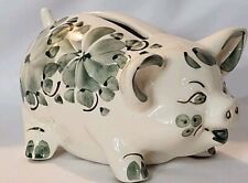 Green Floral Polish Pottery Piggy Bank Small Made In Poland Signed J.K. EUC  picture