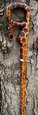 Mvuli Wood Antique African Kenyan Made 1970s Hand Tooled Giraffe Walking Stick picture