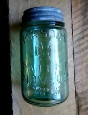 MASON'S Patent 1858 Fruit Jar Pint Reproduction NOV30th ~ Apple Green ~ ZINC LID picture