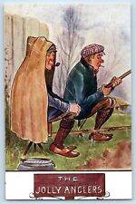 Howe Vertigen & Co Postcard The Jolly Anglers Man Pipe Cigar Raining c1910's picture