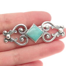 Old Pawn Navajo 925 Sterling Silver Vintage Lone Mountain Turquoise Heart Brooch picture