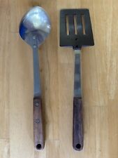 VINTAGE ROBINSON 2 PIECE SET ULTRATEMP SPATULA & STAINLESS STEEL SPOON Wood Hand picture