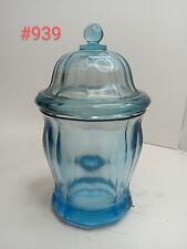 Vintage Indiana Glass Azure Blue Glass Heavy Paneled Candy/Apothecary Jar w/ Lid picture