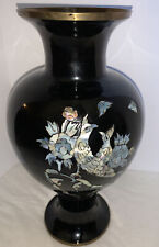 Vintage Mother of Pearl Inlayed Black Enamel And Brass Vase Bird Floral Korea picture