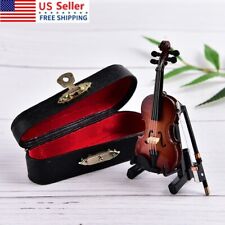 Mini Violin Miniature Musical Instrument Wooden Model with Support and __- picture