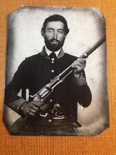 Colt Revolving rifle in his hands, and a Model 1851 Colt  tintype C1203RP picture