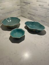CHINESE FAMILLE ROSE BOWLS - TURQUOISE - EARLY 1900's - SET OF 3 picture
