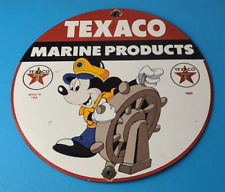 Vintage Texaco Gasoline Sign - Porcelain Disney Mickey Marine Products Pump Sign picture