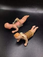 2 ANTIQUE GERMAN WAX COMPO ANGEL CHRISTMAS ORNAMENTs ONE SPUN GLASS WINGS ROUGH picture