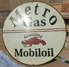 1930's Old Antique Vintage Rare Metro Gas Mobil Oil Porcelain Enamel Sign Board picture