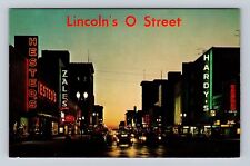 Lincoln NE-Nebraska, Night View Of O Street, Advertisement, Vintage Postcard picture