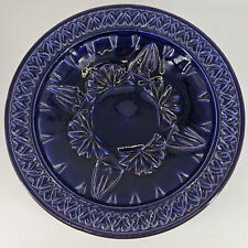 Vintage Cobalt Indigo blue Studio Art Primitive hand made glazed pottery platter picture