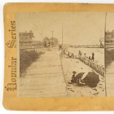 Cape May Beach Boardwalk Stereoview c1885 New Jersey Swimmers J S Johnston A2175 picture