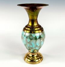 Vintage EB Delft Holland Aqua Green Marbled Glaze Brass Porcelain Vase MCM picture