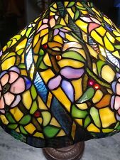 Vintage Art Tiffany Style Stained Glass  2 Chain Pull  Lamp  Metal Base Flower picture
