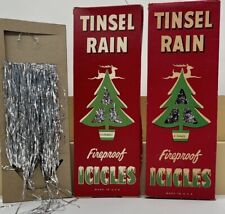 1940s-50s CHRISTMAS ICICLES VINTAGE TINSEL RAIN BOX Fireproof 3oz 4oz Bxs Plus picture
