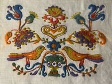 Colorful Vintage Unfinished Sham Cover Hand Wool Embroidery on Cotton 13 1/2x 11 picture