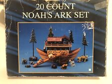 Noah’s Ark 20 Pc Display Scene Wood Ceramic Figures Vintage Complete With Box picture