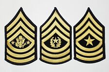 3 PAIR  Army Leadership Sergeant Major Rank Gold on Blue Chevron Patches - Male picture