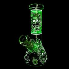8in Glass Bong Glow In Dark Hookah Glass Water Pipe Bong USA 14mm Bowl picture