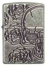 Zippo 28988 Skull Roses Armor Antique Silver Plate picture