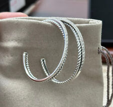 David Yurman Sterling Silver Crossover Extra-Large Hoop Earrings Diamonds 44mm picture